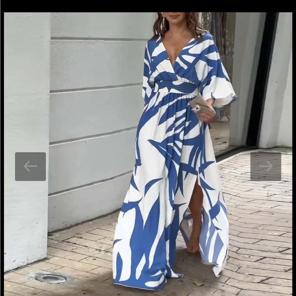 Elegant Blue and White Maxi Dress